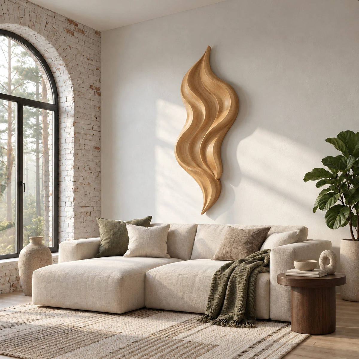 Sculptural Tall Flowing Wall Art With Ribbon Form For Living Room
