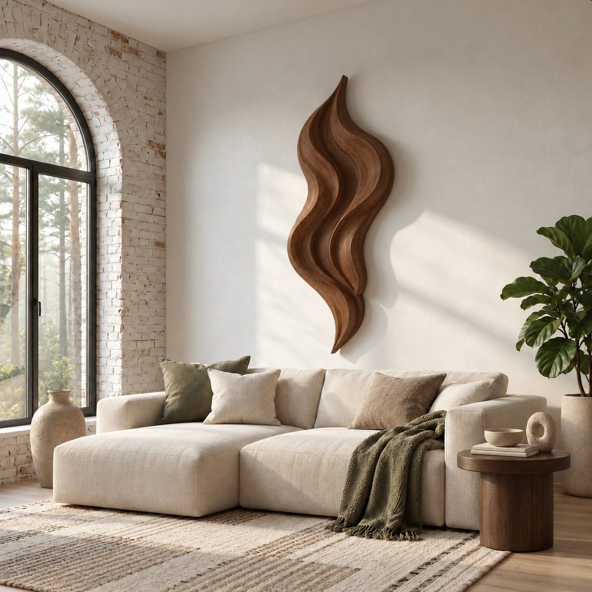 Sculptural Tall Flowing Wall Art With Ribbon Form For Living Room