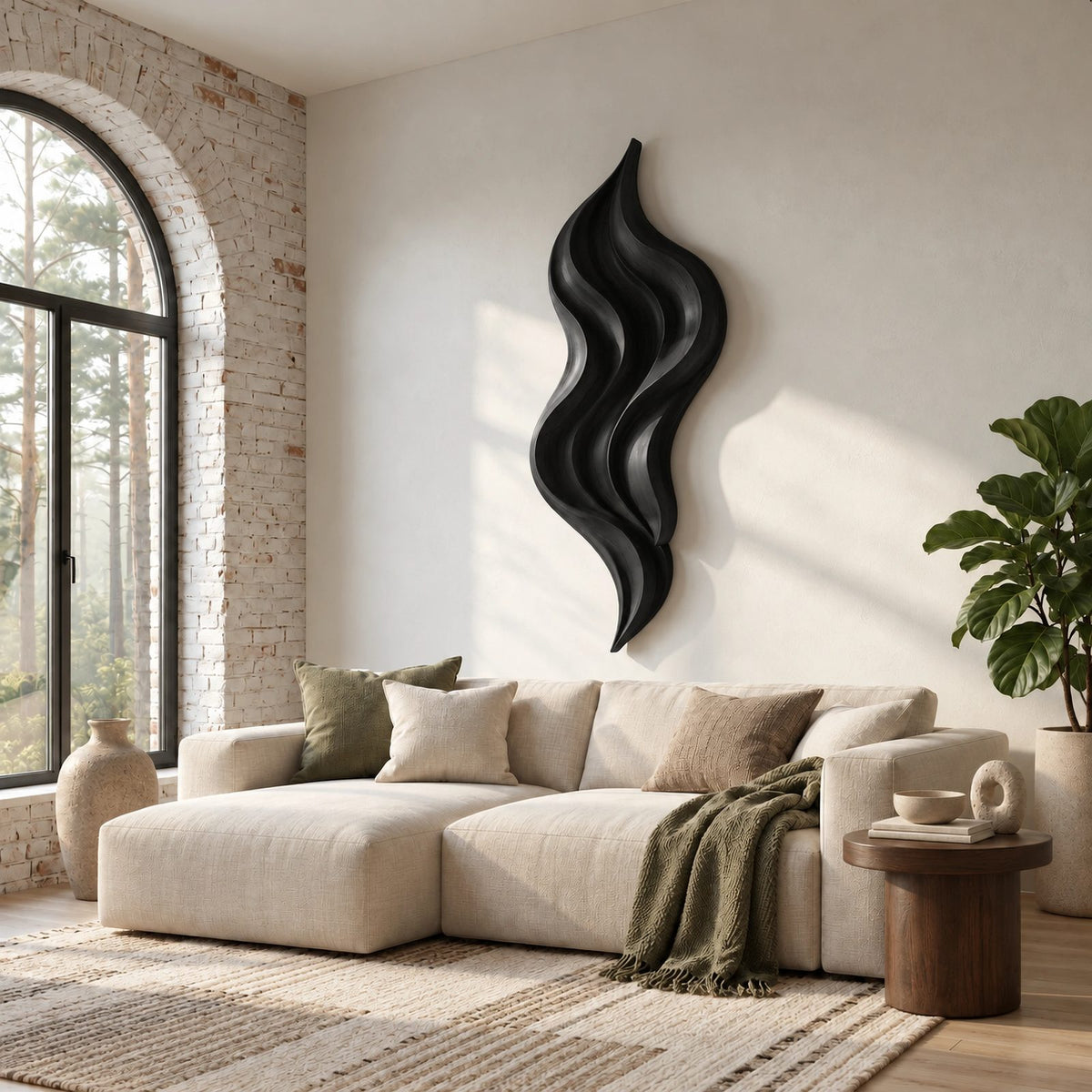 Sculptural Tall Flowing Wall Art With Ribbon Form For Living Room