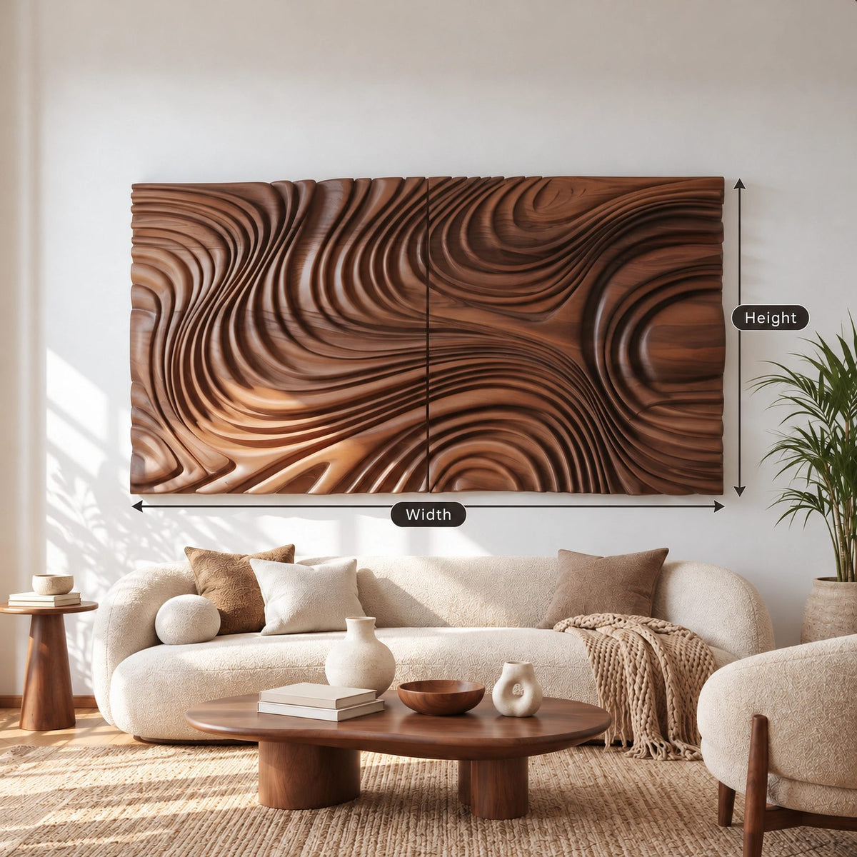 Modern Deep Carved Wave Wall Art With Swirling Grain For Living Room