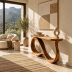 Elegant Solid Wood Console Table With Undulating Loop Base For Entryway