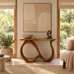 Elegant Solid Wood Console Table With Undulating Loop Base For Entryway