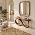 Elegant Solid Wood Console Table With Undulating Loop Base For Entryway