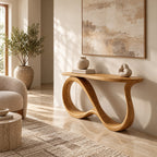 Elegant Solid Wood Console Table With Undulating Loop Base For Entryway