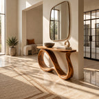 Elegant Solid Wood Console Table With Undulating Loop Base For Entryway