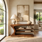 Handmade Curved Console Table With Three Open Shelves For Living Room