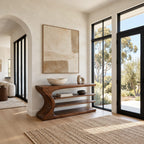 Handmade Curved Console Table With Three Open Shelves For Living Room