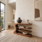 Handmade Curved Console Table With Three Open Shelves For Living Room