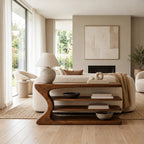 Handmade Curved Console Table With Three Open Shelves For Living Room