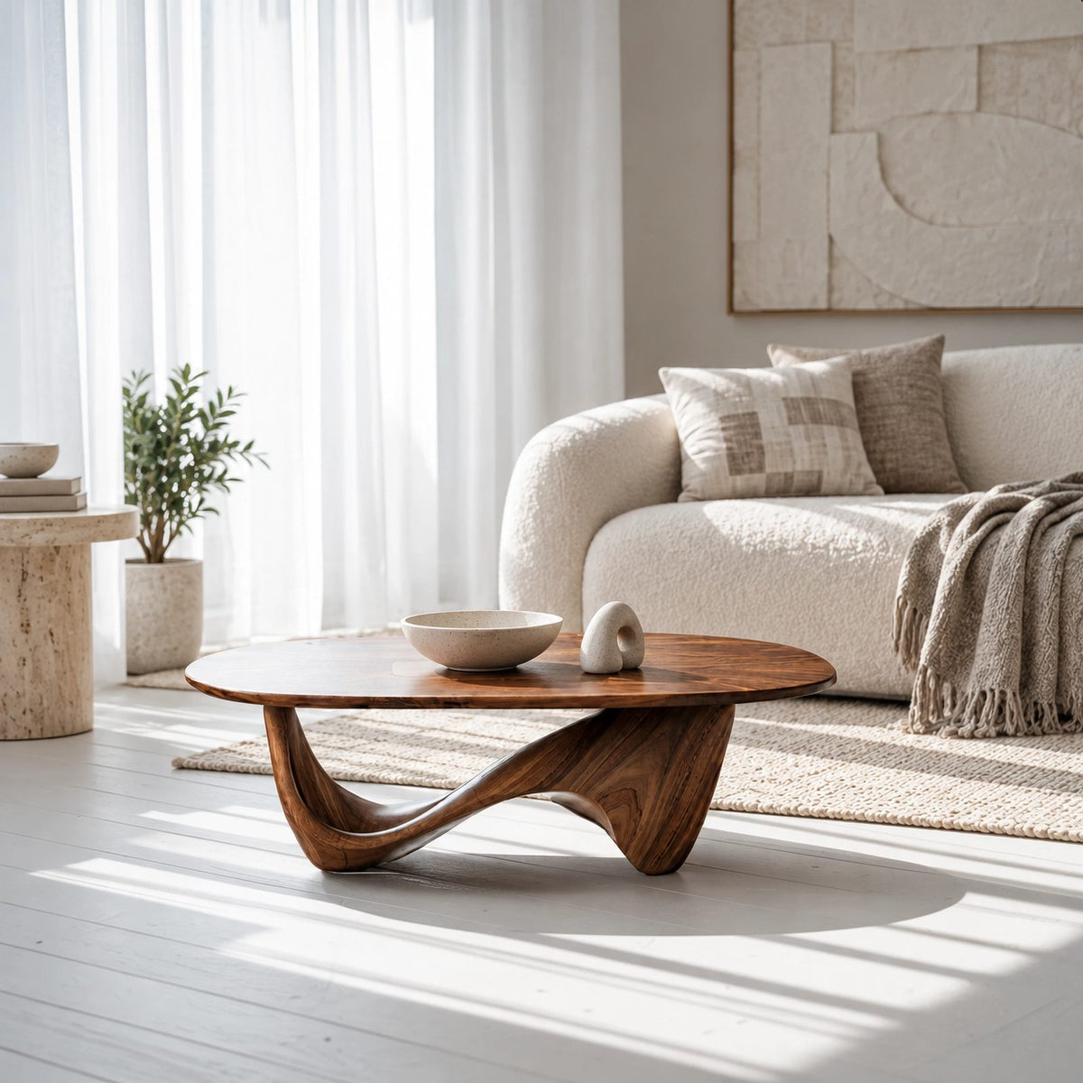 Sculptural Oval Coffee Table With Wave Base For Living Room