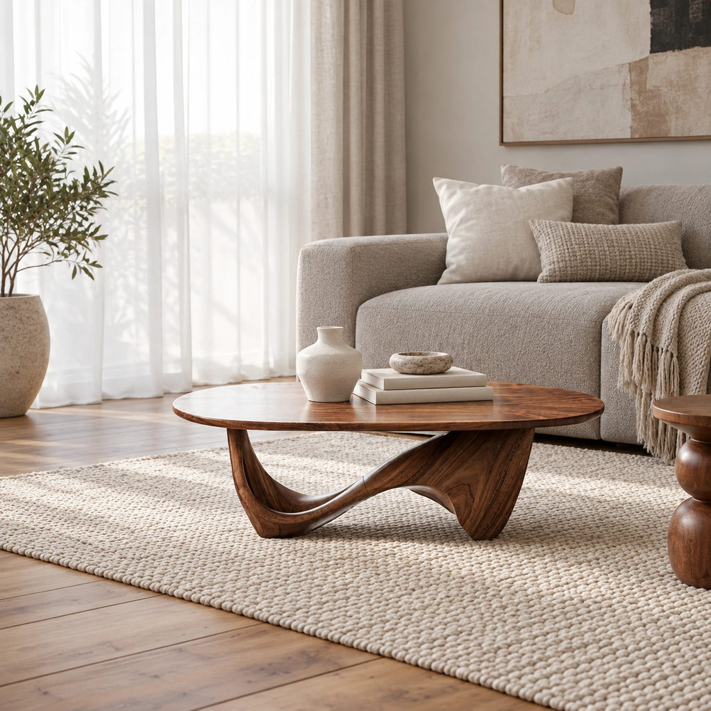 Sculptural Oval Coffee Table With Wave Base For Living Room