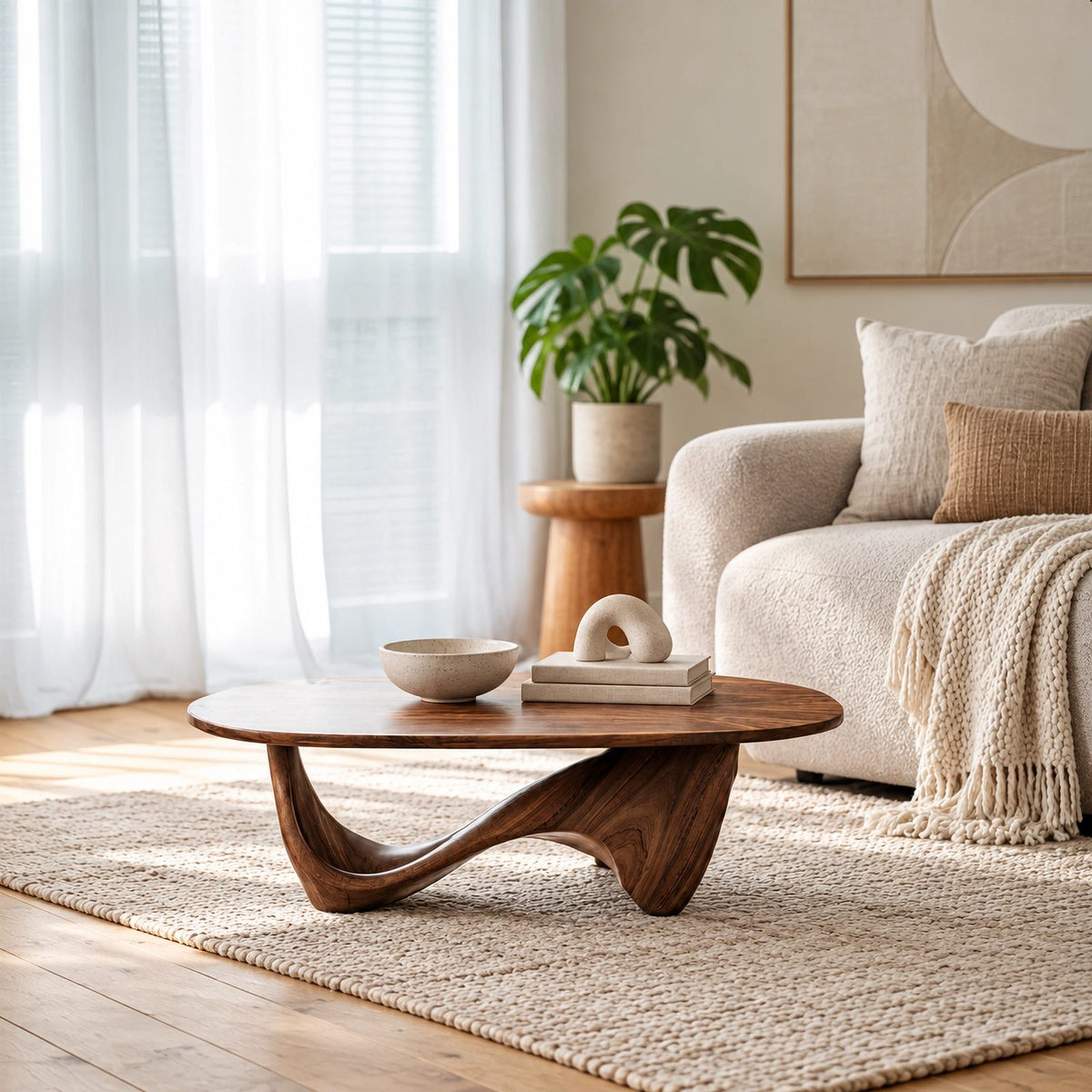 Sculptural Oval Coffee Table With Wave Base For Living Room