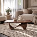 Sculptural Oval Coffee Table With Wave Base For Living Room