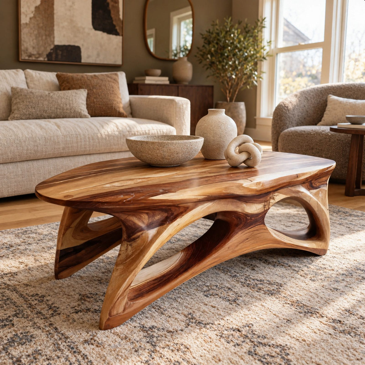 Sculptural Oval Coffee Table With Open Arched Base For Living Room
