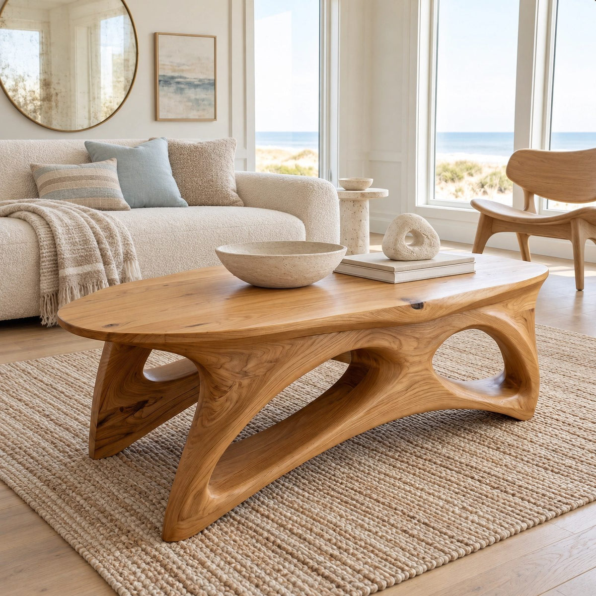 Sculptural Oval Coffee Table With Open Arched Base For Living Room