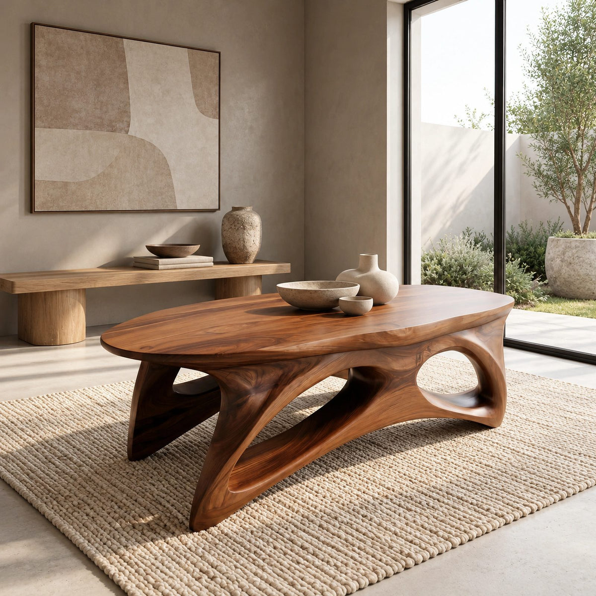 Sculptural Oval Coffee Table With Open Arched Base For Living Room