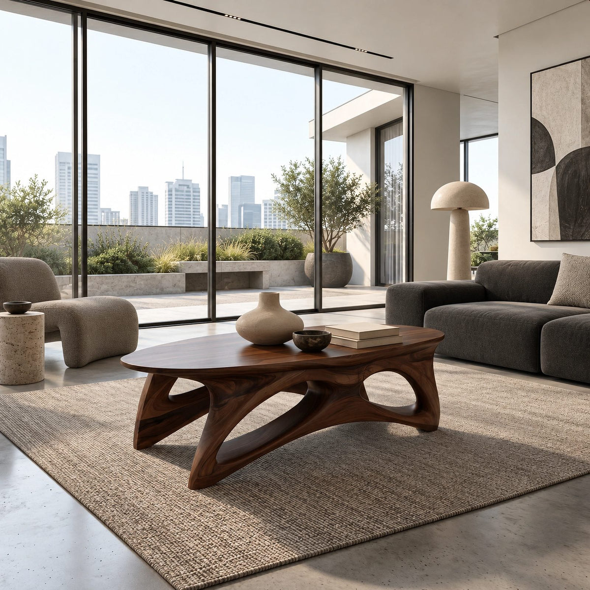 Sculptural Oval Coffee Table With Open Arched Base For Living Room