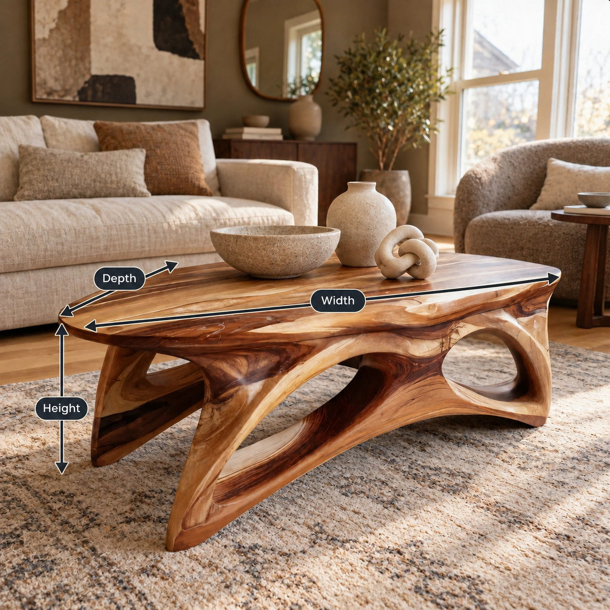 Sculptural Oval Coffee Table With Open Arched Base For Living Room