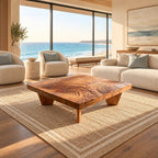 Artisan Carved Square Coffee Table With Ripple Top For Living Room