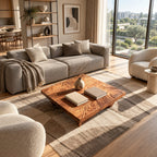 Artisan Carved Square Coffee Table With Ripple Top For Living Room
