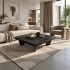 Artisan Carved Square Coffee Table With Ripple Top For Living Room