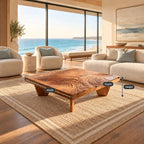 Artisan Carved Square Coffee Table With Ripple Top For Living Room