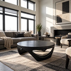Retro Round Coffee Table With Triangular Loop Base For Living Room