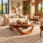 Retro Round Coffee Table With Triangular Loop Base For Living Room