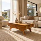 Handcrafted Solid Wood Coffee Table With 2 Drawers For Living Room