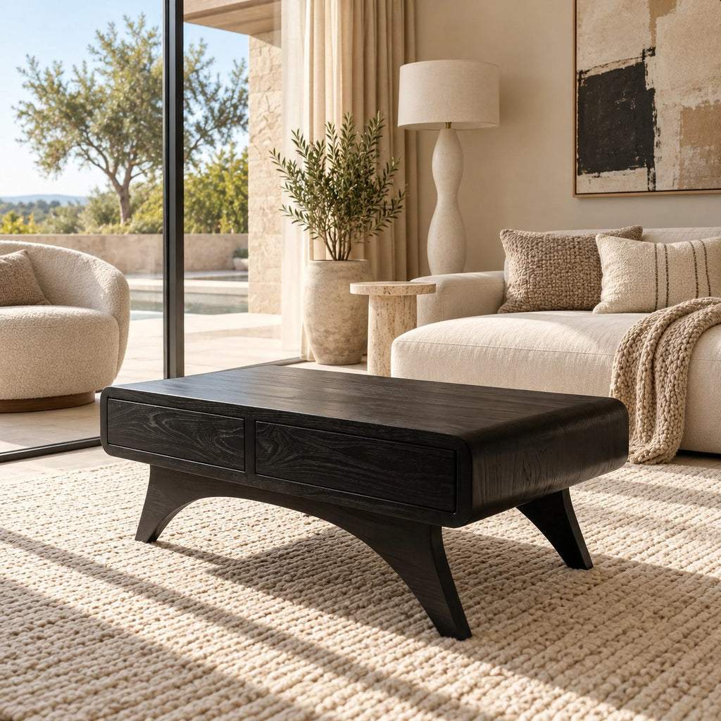 Handcrafted Solid Wood Coffee Table With 2 Drawers For Living Room