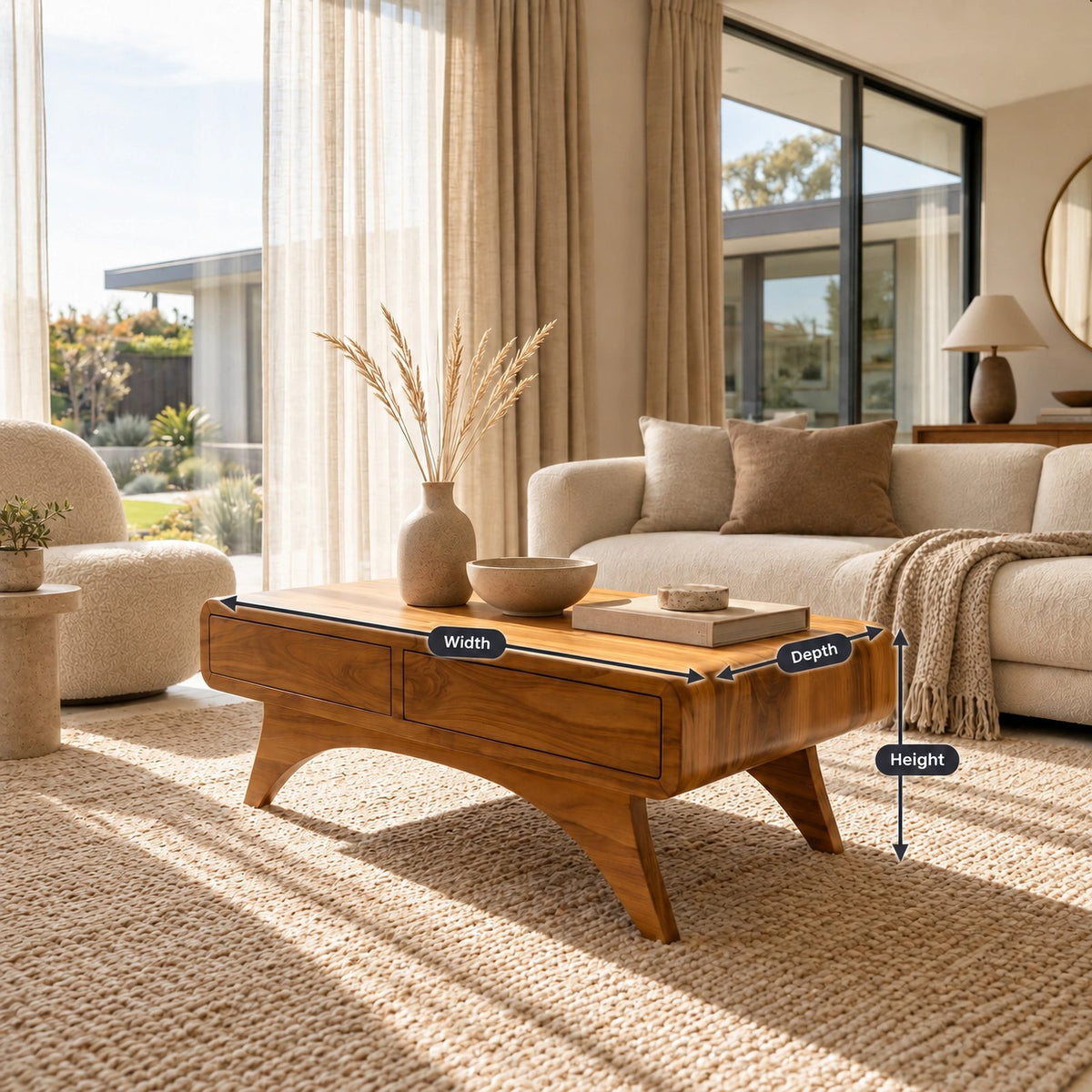 Handcrafted Solid Wood Coffee Table With 2 Drawers For Living Room