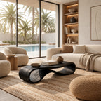 Minimalist Ribbon Wood Coffee Table With Undulating Base For Living Room