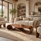 Minimalist Ribbon Wood Coffee Table With Undulating Base For Living Room