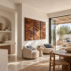 Textured Carved Wood Wall Art With 3 Wave Relief Panels For Entryway