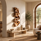 Artisan Vertical Wood Wall Sculpture With Twisting Ribbon Form For Entryway