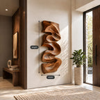 Artisan Vertical Wood Wall Sculpture With Twisting Ribbon Form For Entryway