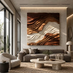 Statement Square Wood Wall Art With Layered Wave Relief For Living Room