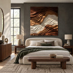 Statement Square Wood Wall Art With Layered Wave Relief For Living Room