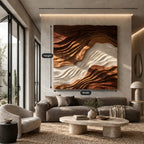 Statement Square Wood Wall Art With Layered Wave Relief For Living Room