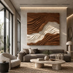 Statement Square Wood Wall Art With Layered Wave Relief For Living Room