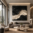 Statement Square Wood Wall Art With Layered Wave Relief For Living Room