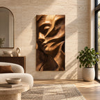 Contemporary Female Face Wood Wall Art With Deep Relief For Bedroom