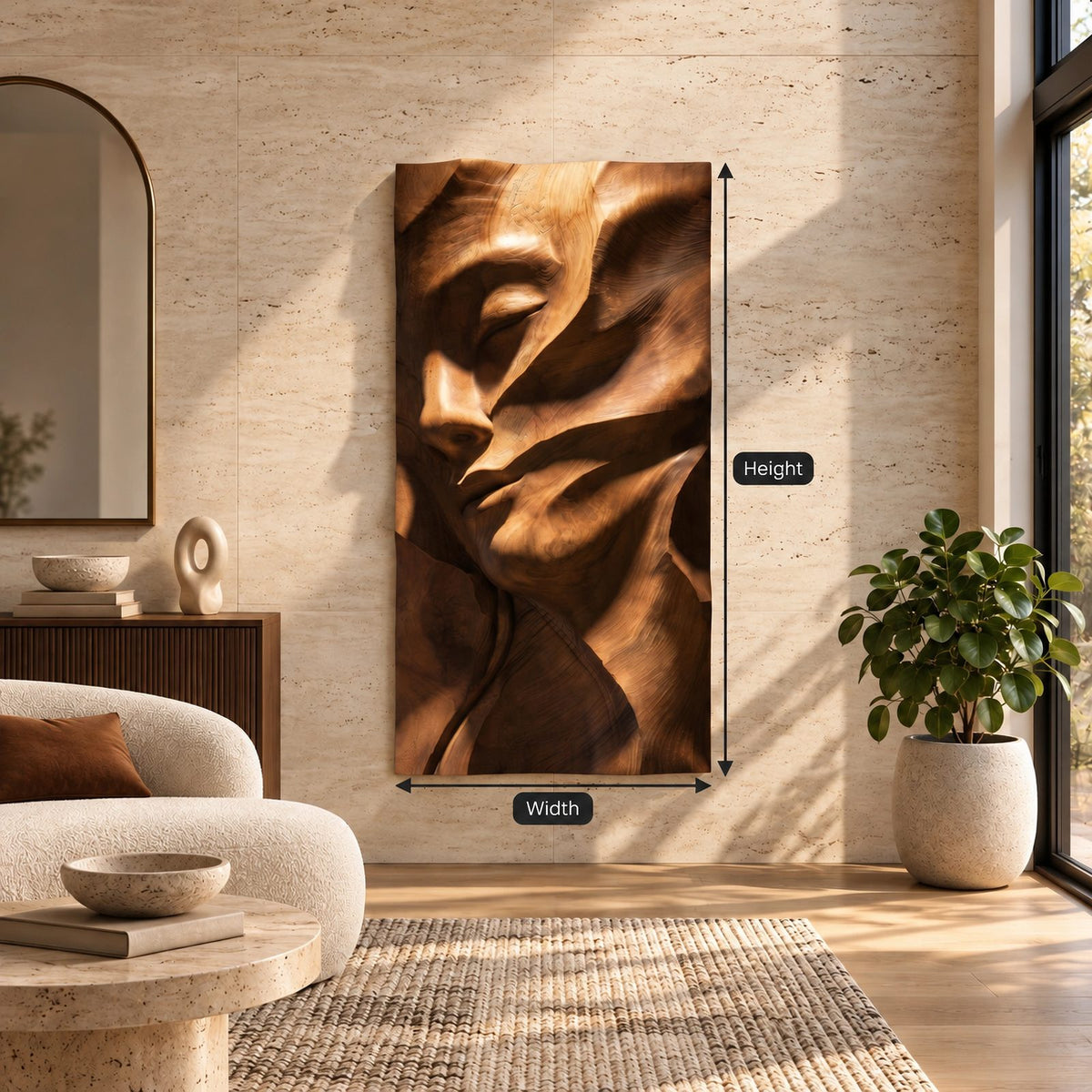Contemporary Female Face Wood Wall Art With Deep Relief For Bedroom