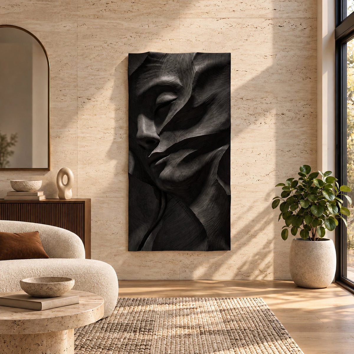 Contemporary Female Face Wood Wall Art With Deep Relief For Bedroom