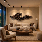 Coastal Carved Ocean Wave Wood Wall Art With Flowing Grooves For Living Room