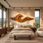 Coastal Carved Ocean Wave Wood Wall Art With Flowing Grooves For Living Room