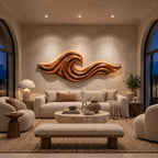Coastal Carved Ocean Wave Wood Wall Art With Flowing Grooves For Living Room
