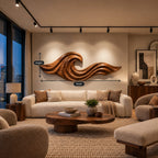 Coastal Carved Ocean Wave Wood Wall Art With Flowing Grooves For Living Room