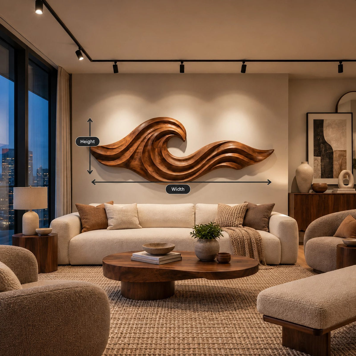 Coastal Carved Ocean Wave Wood Wall Art With Flowing Grooves For Living Room