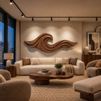 Coastal Carved Ocean Wave Wood Wall Art With Flowing Grooves For Living Room